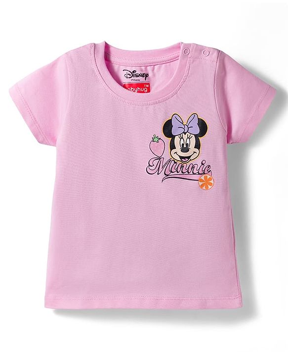 Babyhug Disney Single Jersey Knit Half Sleeves T-Shirt with Front & Back Minnie Mouse Graphics - Pink