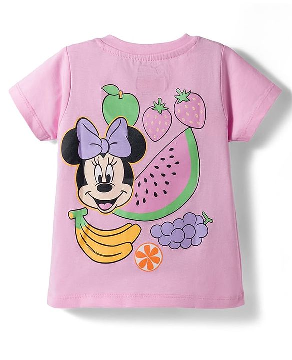 Babyhug Disney Single Jersey Knit Half Sleeves T-Shirt with Front & Back Minnie Mouse Graphics - Pink