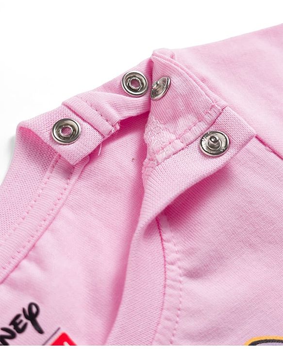 Babyhug Disney Single Jersey Knit Half Sleeves T-Shirt with Front & Back Minnie Mouse Graphics - Pink
