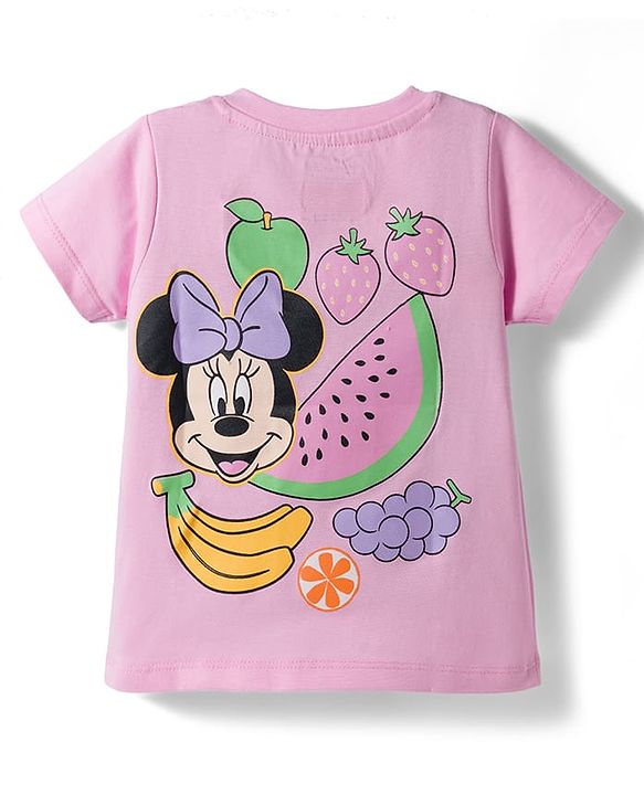 Babyhug Disney Single Jersey Knit Half Sleeves T-Shirt with Front & Back Minnie Mouse Graphics - Pink