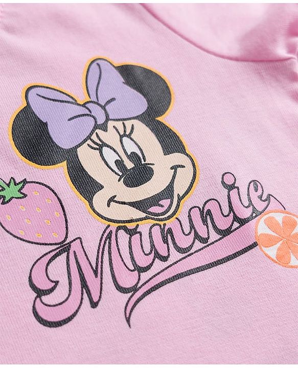 Babyhug Disney Single Jersey Knit Half Sleeves T-Shirt with Front & Back Minnie Mouse Graphics - Pink