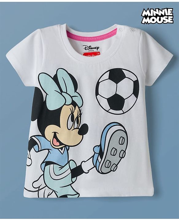 Babyhug Disney Single Jersey Knit Half Sleeves T-Shirt with Minnie Mouse Graphic - White