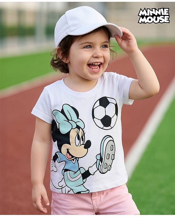 Babyhug Disney Single Jersey Knit Half Sleeves T-Shirt with Minnie Mouse Graphic - White