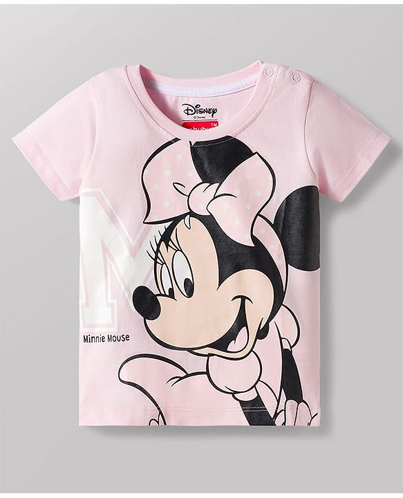 Babyhug Disney Single Jersey Knit Half Sleeves T-Shirts with Minnie Mouse Print Pack of 2 - Pink & White