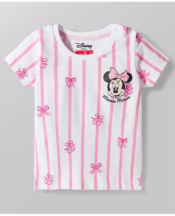 Babyhug Disney Single Jersey Knit Half Sleeves T-Shirts with Minnie Mouse Print Pack of 2 - Pink & White