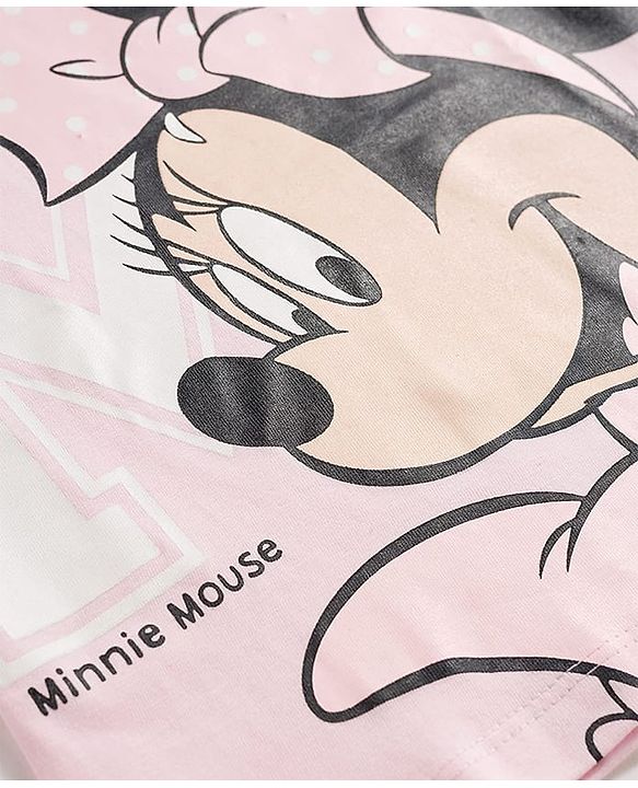 Babyhug Disney Single Jersey Knit Half Sleeves T-Shirts with Minnie Mouse Print Pack of 2 - Pink & White