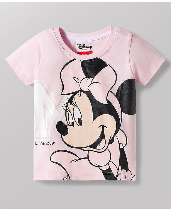 Babyhug Disney Single Jersey Knit Half Sleeves T-Shirts with Minnie Mouse Print Pack of 2 - Pink & White