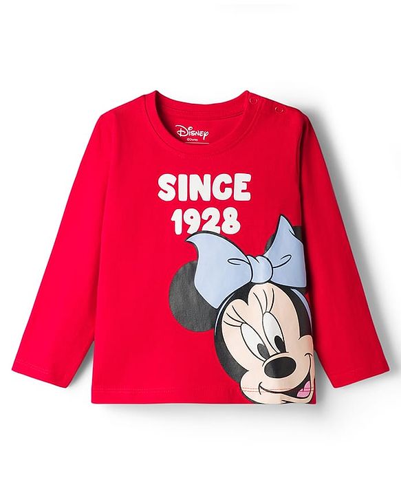 Babyhug Disney Single Jersey Knit Full Sleeves T-Shirt & Pyjama Night-Suit With Minnie Mouse Graphics - Red