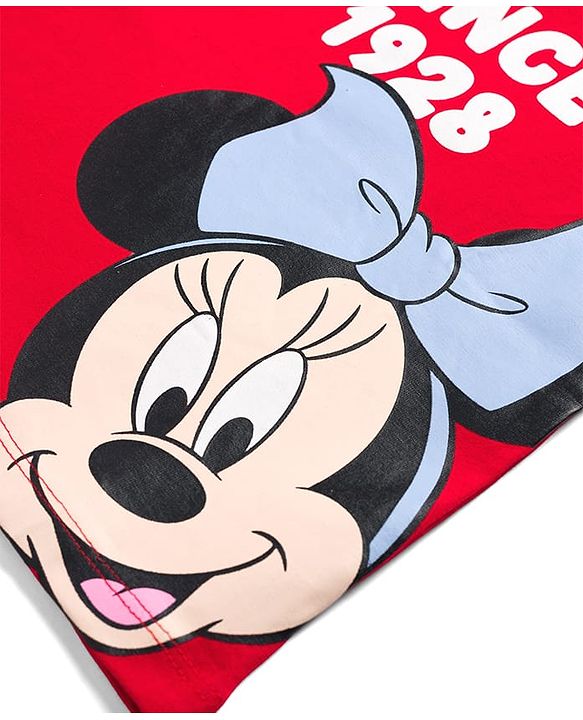 Babyhug Disney Single Jersey Knit Full Sleeves T-Shirt & Pyjama Night-Suit With Minnie Mouse Graphics - Red