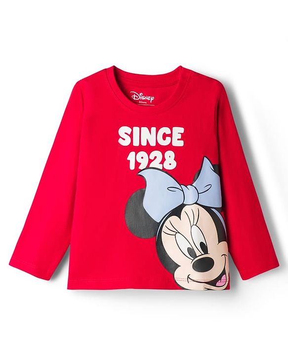 Babyhug Disney Single Jersey Knit Full Sleeves T-Shirt & Pyjama Night-Suit With Minnie Mouse Graphics - Red