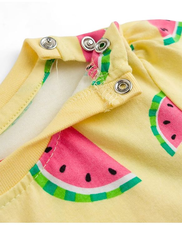 Babyhug Cotton Knit Half Sleeves Co-ords T-Shirt & Shorts Night Suit with Watermelon Print - Yellow