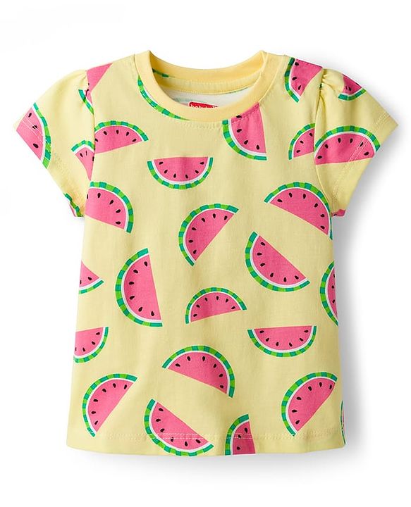 Babyhug Cotton Knit Half Sleeves Co-ords T-Shirt & Shorts Night Suit with Watermelon Print - Yellow