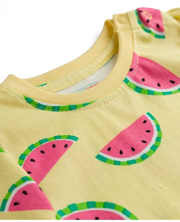 Babyhug Cotton Knit Half Sleeves Co-ords T-Shirt & Shorts Night Suit with Watermelon Print - Yellow