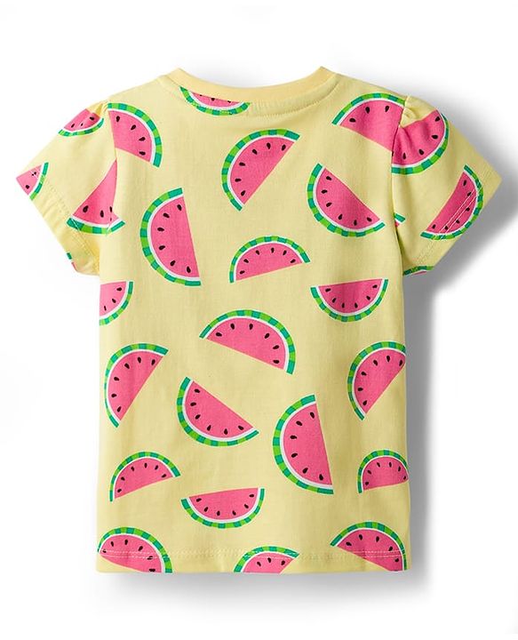 Babyhug Cotton Knit Half Sleeves Co-ords T-Shirt & Shorts Night Suit with Watermelon Print - Yellow