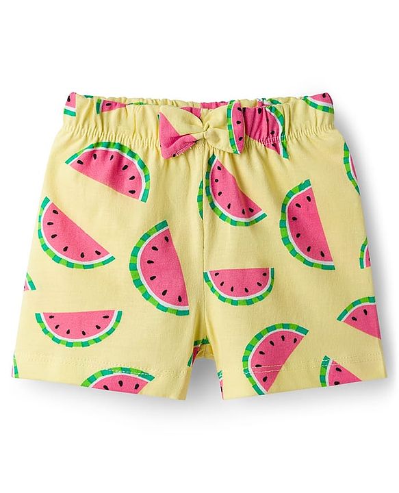 Babyhug Cotton Knit Half Sleeves Co-ords T-Shirt & Shorts Night Suit with Watermelon Print - Yellow
