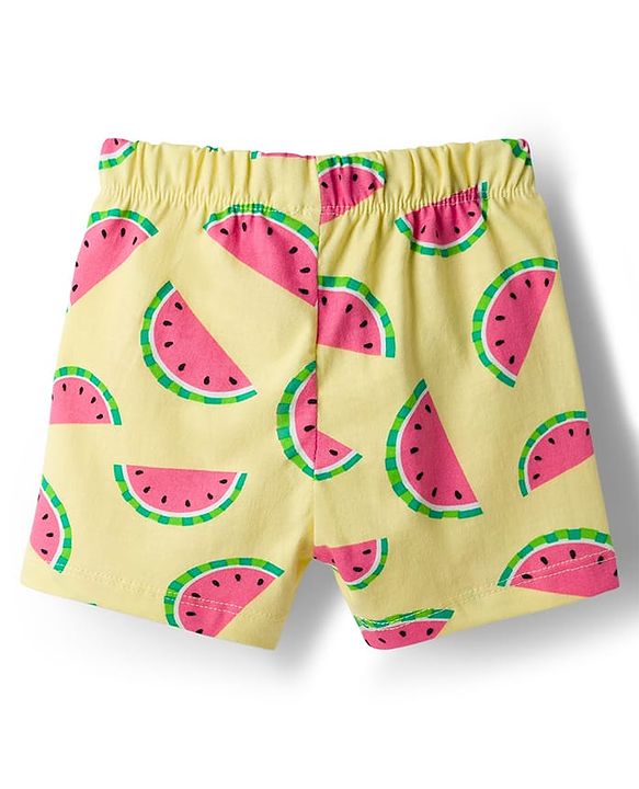 Babyhug Cotton Knit Half Sleeves Co-ords T-Shirt & Shorts Night Suit with Watermelon Print - Yellow