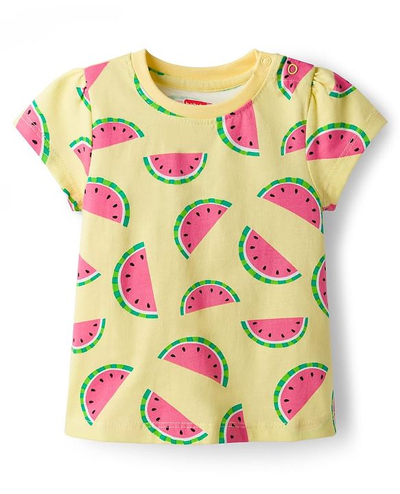 Babyhug Cotton Knit Half Sleeves Co-ords T-Shirt & Shorts Night Suit with Watermelon Print - Yellow