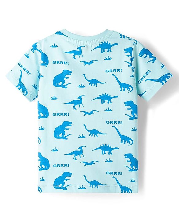 Babyhug Cotton Knit Half Sleeves Co-ords T-Shirt & Shorts Night Suit with Dino Print - Blue