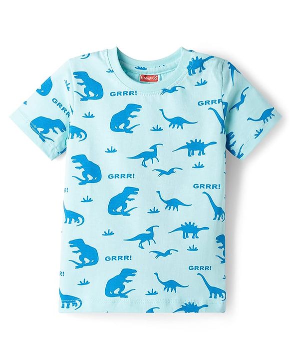 Babyhug Cotton Knit Half Sleeves Co-ords T-Shirt & Shorts Night Suit with Dino Print - Blue