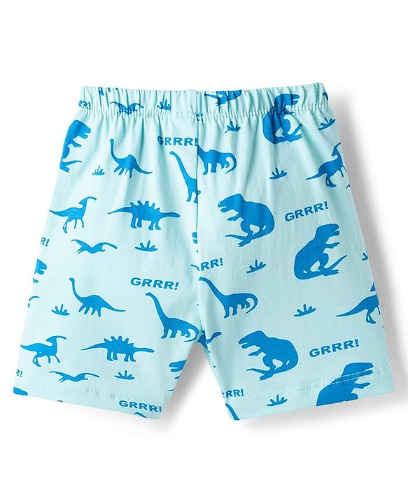 Babyhug Cotton Knit Half Sleeves Co-ords T-Shirt & Shorts Night Suit with Dino Print - Blue