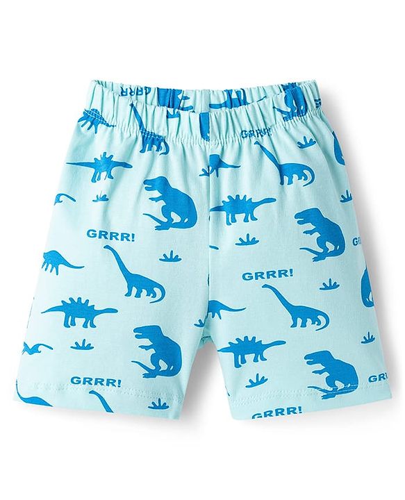 Babyhug Cotton Knit Half Sleeves Co-ords T-Shirt & Shorts Night Suit with Dino Print - Blue
