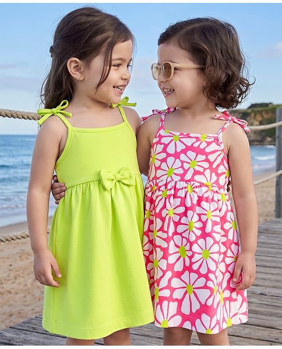 Babyhug Cotton Knit One Piece Dresses/Frocks with Bow Multi Color 12-18 Months Pack of 2