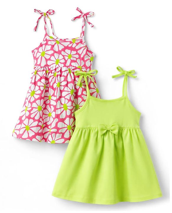 Babyhug Cotton Knit One Piece Dresses/Frocks with Bow Multi Color 12-18 Months Pack of 2