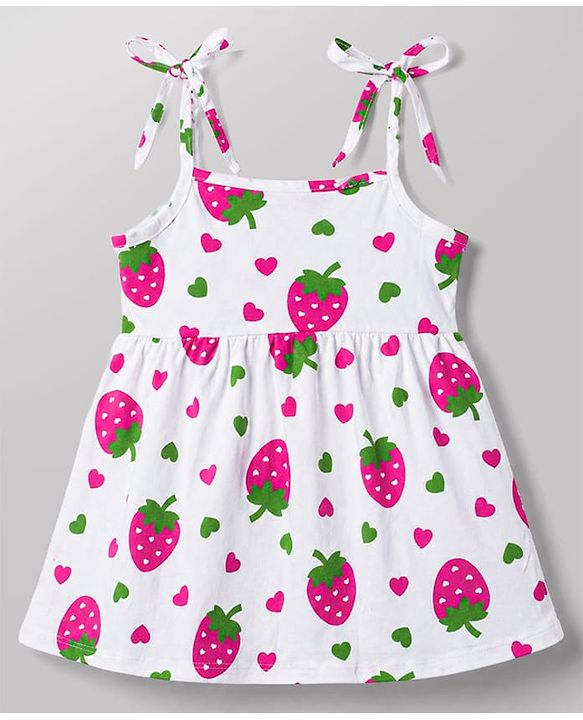 Babyhug Single Jersey Knit Sleeveless Strawberry & Hearts Printed Frocks Pack Of 2 - Multicolor