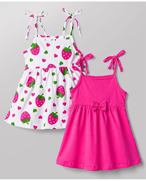 Babyhug Single Jersey Knit Sleeveless Strawberry & Hearts Printed Frocks Pack Of 2 - Multicolor