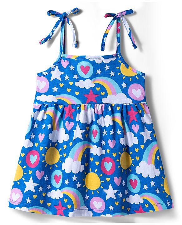 Babyhug Cotton Knit One Piece Dresses/Frocks with Shoulder Straps Multi Color 0-0 Months