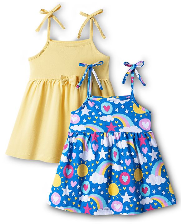 Babyhug Cotton Knit One Piece Dresses/Frocks with Shoulder Straps Multi Color 0-0 Months
