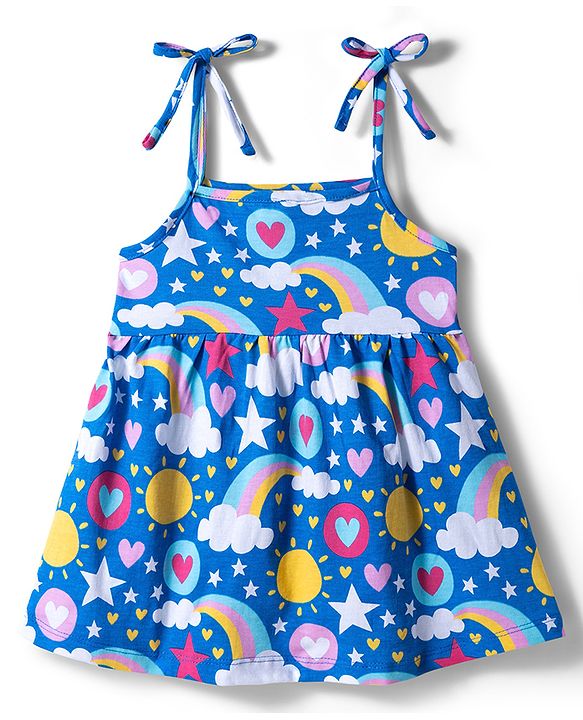 Babyhug Cotton Knit One Piece Dresses/Frocks with Shoulder Straps Multi Color 0-0 Months