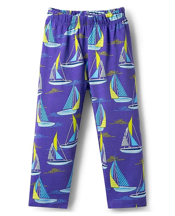 Babyhug Cotton Knit Half Sleeves Co-ords T-Shirt & Pajama Night Suit with Ship Print - Navy Blue