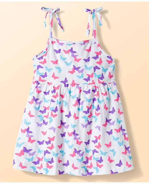 Babyhug Single Jersey Knit Sleeveless Fit & Flare Frock With Butterfly Print Pack of 2 - Multicolor