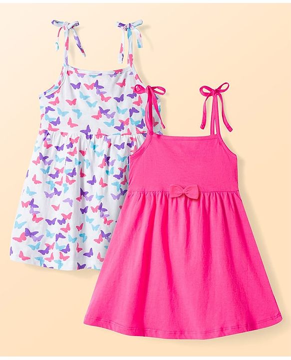 Babyhug Single Jersey Knit Sleeveless Fit & Flare Frock With Butterfly Print Pack of 2 - Multicolor