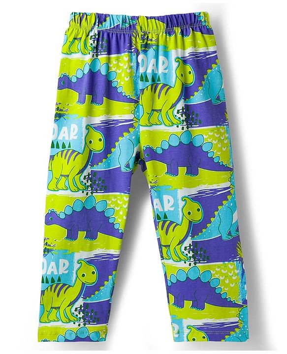 Babyhug Cotton Knit Full Sleeves Dino Printed T-Shirt & Pyjama Co-Ord  Night Suit - Green & Navy Blue