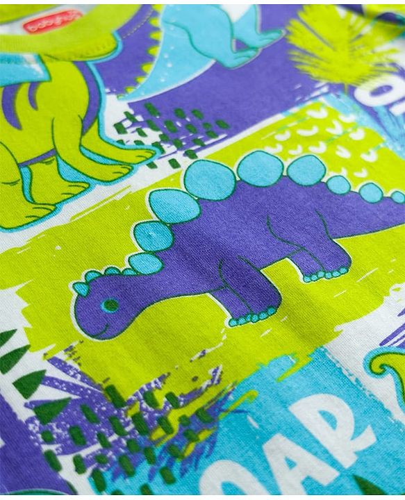 Babyhug Cotton Knit Full Sleeves Dino Printed T-Shirt & Pyjama Co-Ord  Night Suit - Green & Navy Blue