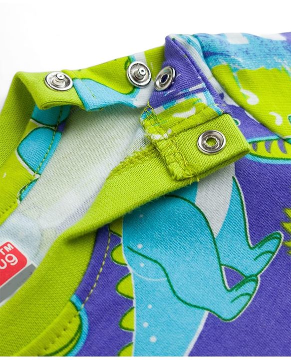 Babyhug Cotton Knit Full Sleeves Dino Printed T-Shirt & Pyjama Co-Ord  Night Suit - Green & Navy Blue