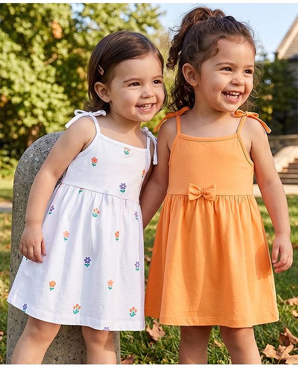 Babyhug Single Jersey Knit Sleeveless Fit & Flare Frock With Floral Print Pack of 2 - Multicolor