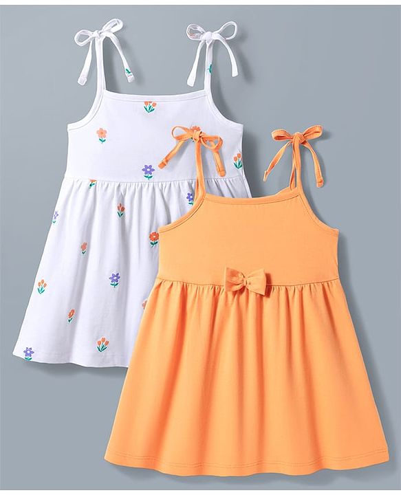 Babyhug Single Jersey Knit Sleeveless Fit & Flare Frock With Floral Print Pack of 2 - Multicolor