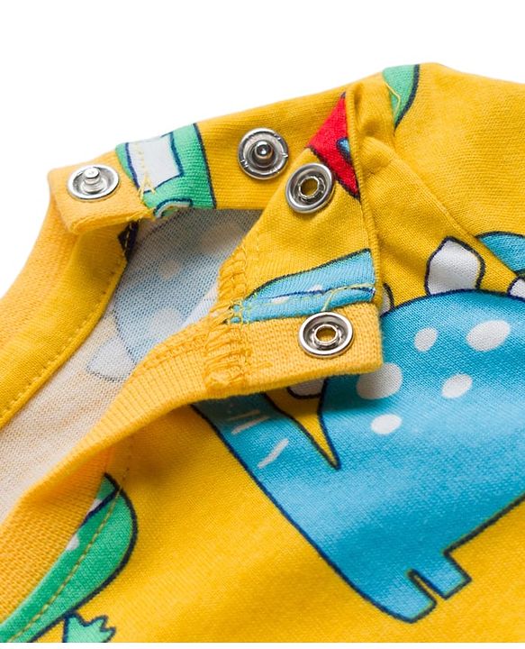 Babyhug Cotton Knit Full Sleeves Co-ords T-Shirt & Pajama Night Suit with Dino Print - Yellow