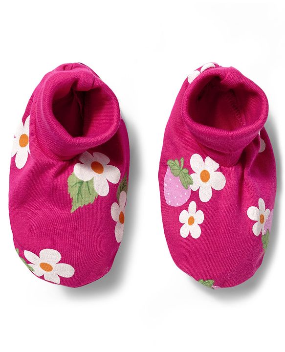 Babyhug 100% Cotton Knit Frill Sleeves Strawberry & Floral Printed Onesies with Headband & Booties - Red