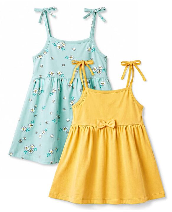 Babyhug Cotton Knit Sleeveless Frock Style Onesie with Headband, Booties, Mittens & Bow Print Multi Color 0-0 Months