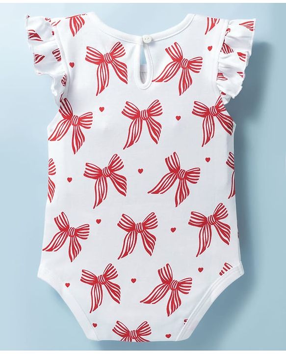 Babyhug 100% Cotton Knit Sleeveless Bow Printed Onesies With Headband Booties & Mitten - Multicolour