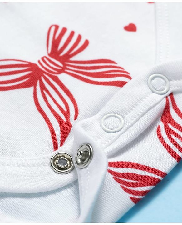 Babyhug 100% Cotton Knit Sleeveless Bow Printed Onesies With Headband Booties & Mitten - Multicolour