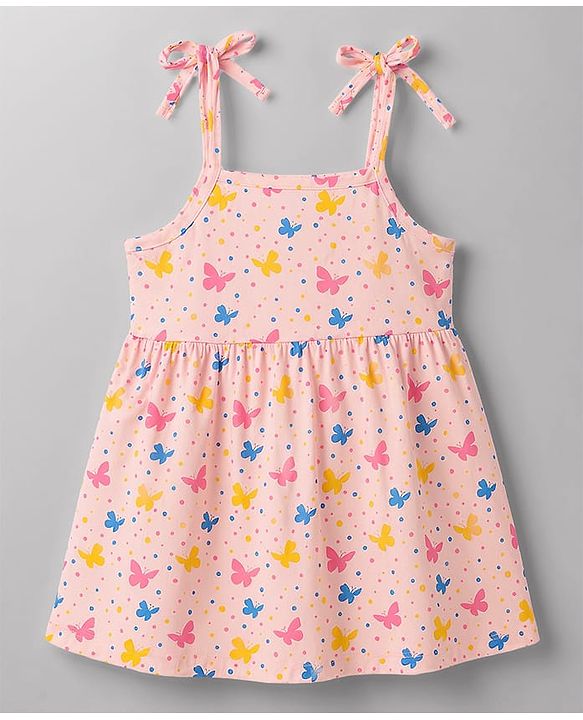 Babyhug Single Jersey Knit Sleeveless Butterfly & Polka Dots Printed Frocks Pack Of 2 - Multicolor