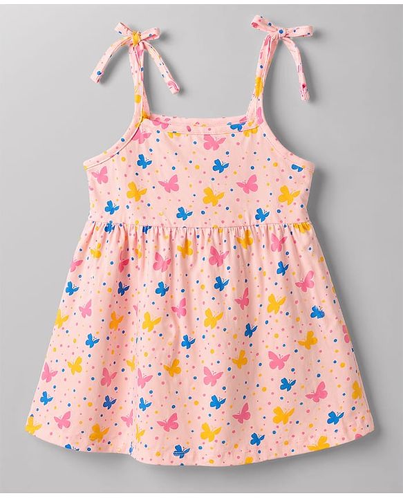 Babyhug Single Jersey Knit Sleeveless Butterfly & Polka Dots Printed Frocks Pack Of 2 - Multicolor
