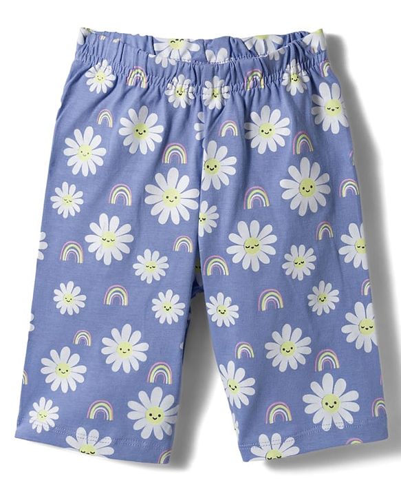 Babyhug Cotton Knit Half Sleeves Floral Printed T-Shirt & Capri Night Suit - Yellow