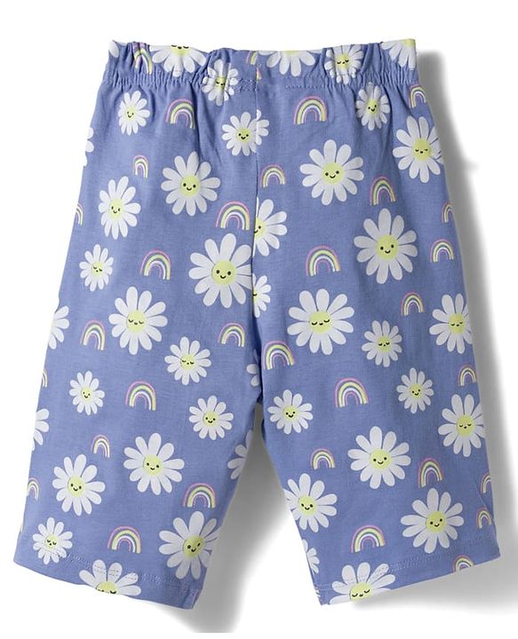 Babyhug Cotton Knit Half Sleeves Floral Printed T-Shirt & Capri Night Suit - Yellow