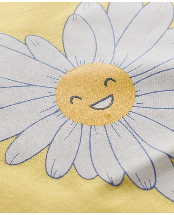 Babyhug Cotton Knit Half Sleeves Floral Printed T-Shirt & Capri Night Suit - Yellow